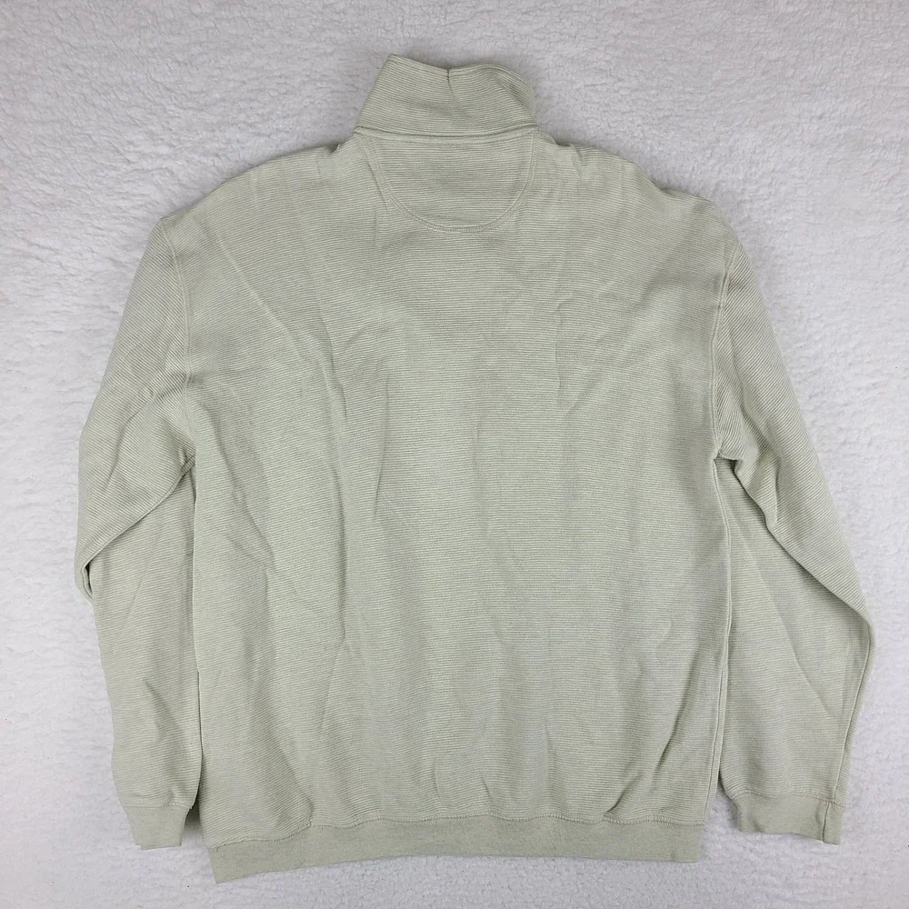 Tommy Bahama‎ Sweater Mens Medium Beige Striped Cotton Quarter Zip Relax Fit